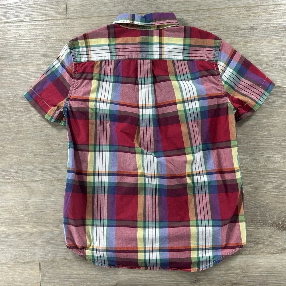 Ralph Lauren Polo Boys 7 Madras Plaid Short Sleeve Button Shirt Natural Stretch
